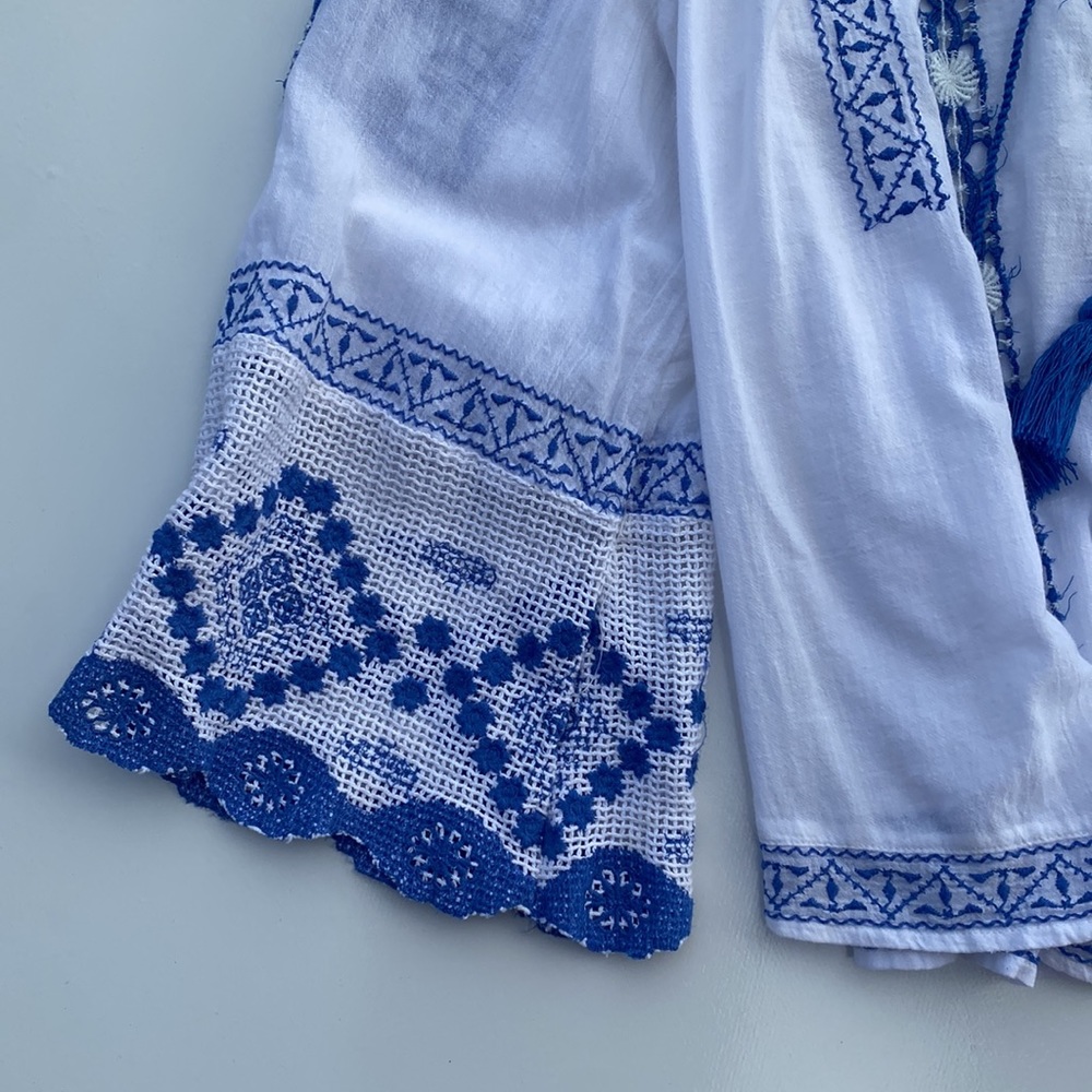 FREE PEOPLE Silver Springs Blue White Embroidered Top Small - Picture 5 of 7